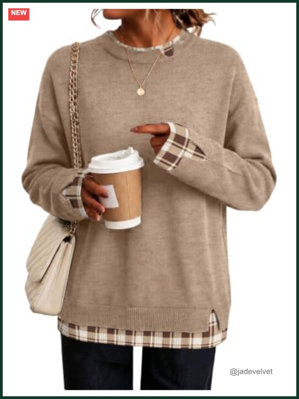 Cozy Long Sleeve Faux Layered Pullover Sweater Women Fall Winter